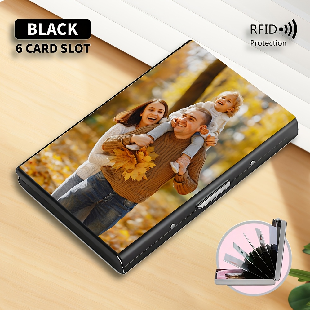 TEMU [customized] 1pc Personalized Custom Photo, Ultra-thin Metal Credit Card Holder, Anti-theft Protection, Reliable Cash And Card Storage, Compact