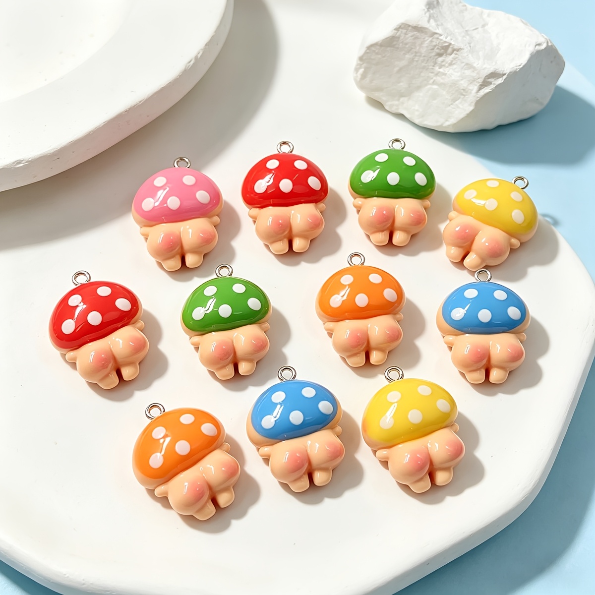 12pcs mushroom resin pendants fun mushroom charms   jewelry making handmade craft additions unique gift ideas