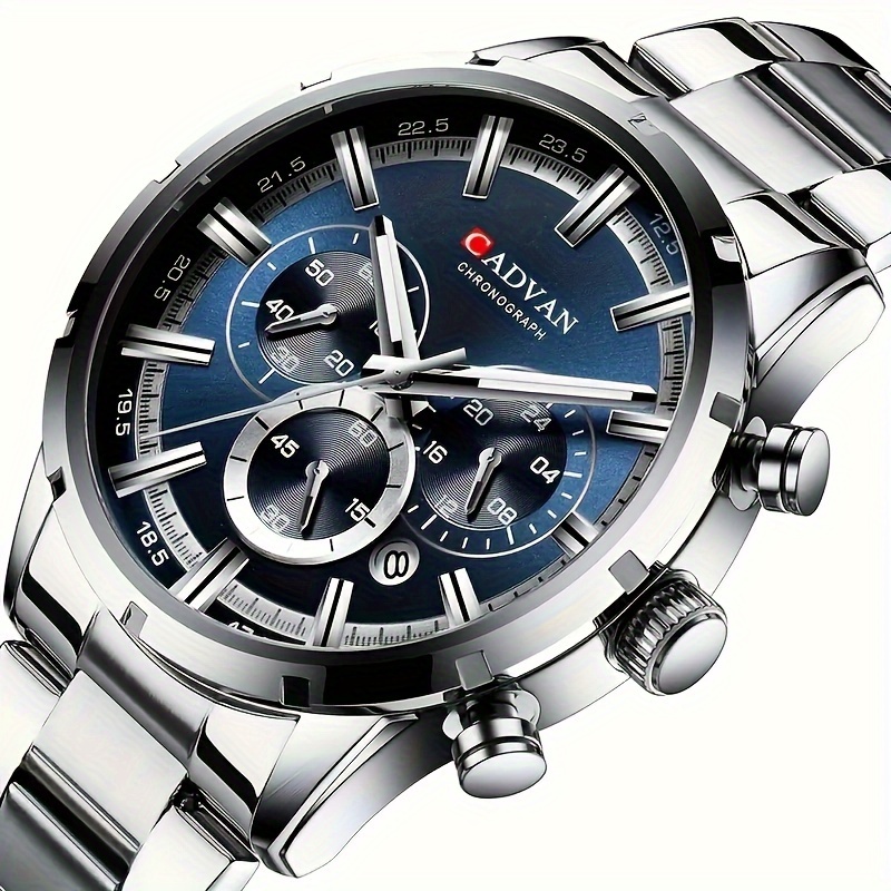 

Men's Chronograph Quartz Watch, Sports Fashion Analog Calendar Stainless Steel Wrist Watch