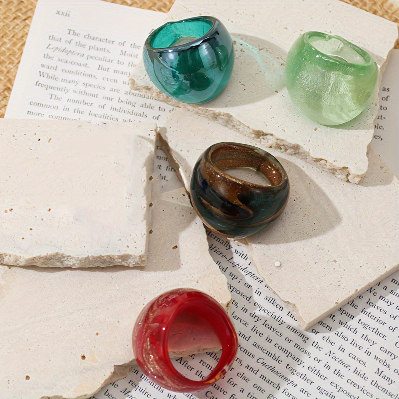 Colorful Bohemian Style Glass Ring Tropical Red Green Painted Ladies
