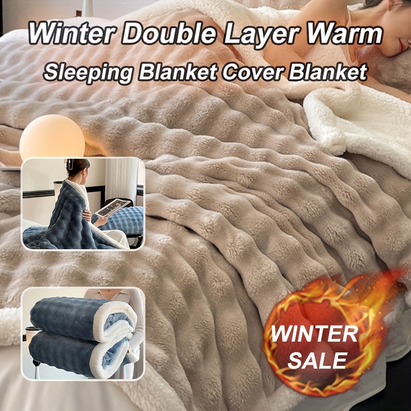 

1pc Large Size Thickened Blanket/quilt For Winter Bed Rabbit Fur Flannel Blanket, Lunch Blanket For Sofa, Travel, Bedroom, Soft, Warm, Cozy Lambswool Blanket, Holiday Gift