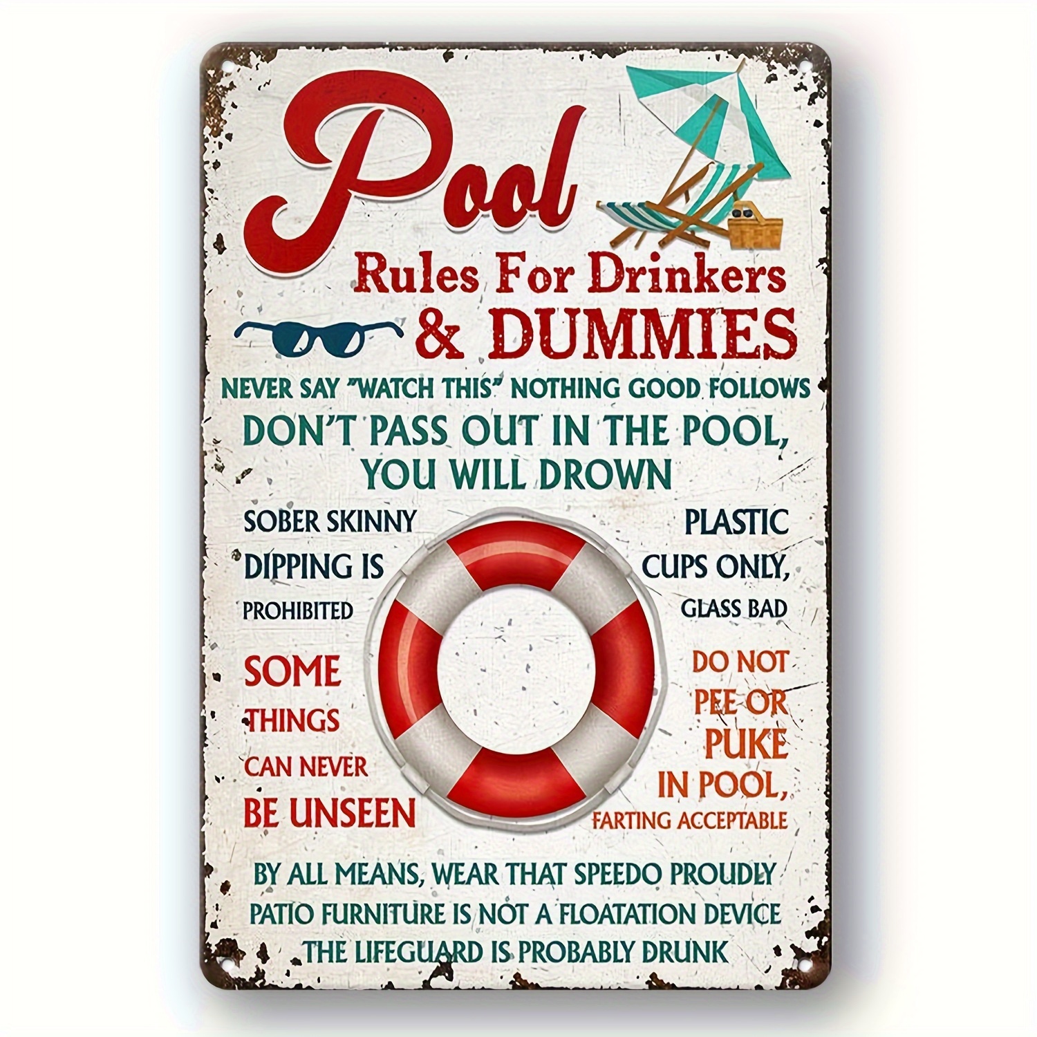 

Swimming Pool Rules For Drinkers" Vintage Aluminum Sign - 7.87"x11.81", Rustic Metal Wall Decor, Waterproof, Perfect For Home, Kitchen, Beach Bar, Cafe, Club, Or For Man Cave Pool Decor