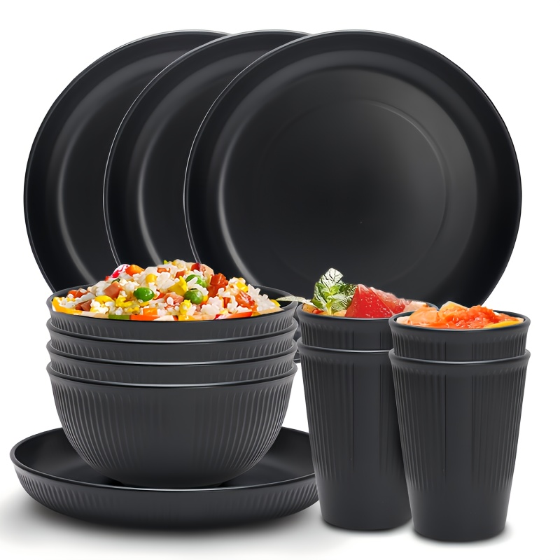 

Complete Set Of Black Pp Plate, Bowl, Cup, Home Use, , Soup Bowl, Cup, Tableware Set Suitable For Family Gatherings, Hotels, Halloween, Christmas Gifts