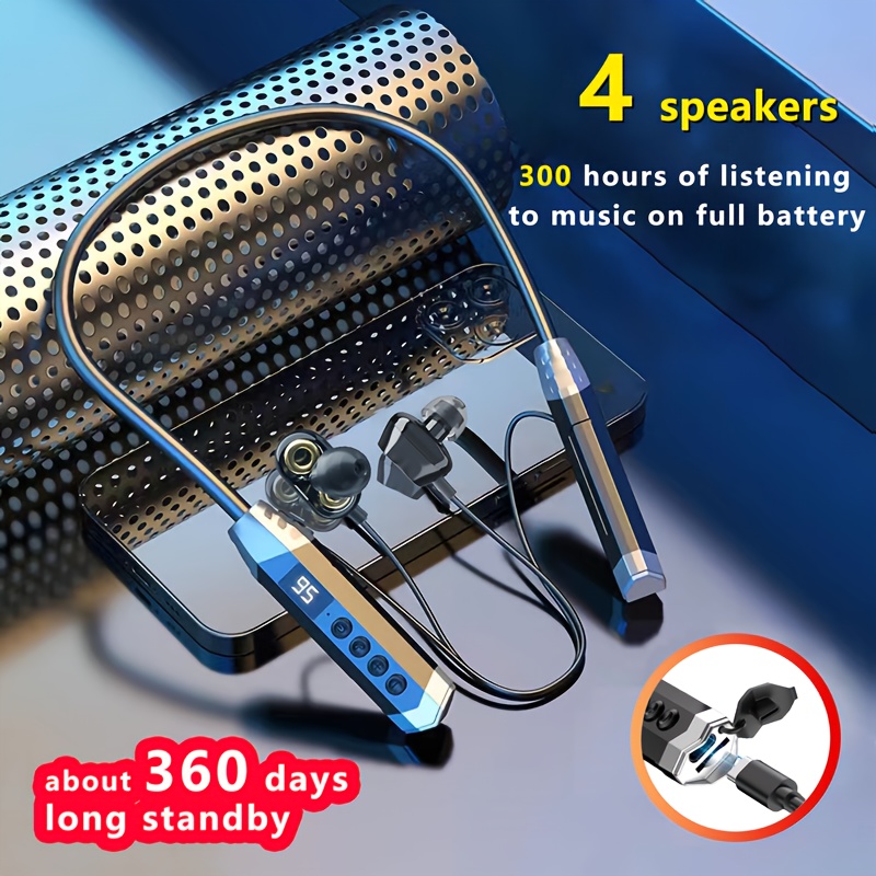 

[100 Hrs Playtime ] Hanging Neck Sports Wireless Earphone Double Dynamic Coil Speaker In Ear Hi-fi Stereo&with Enc Microphone Noise Cancellation - Perfect Giftfor Men & Women