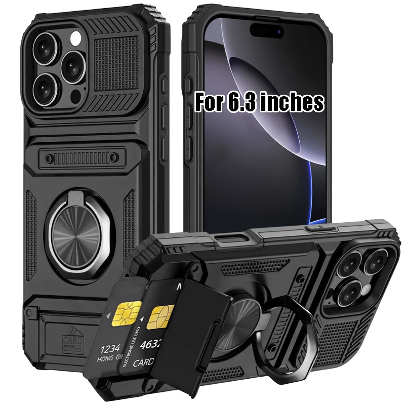 Shockproof Heavy Hard Case With Metal Stand And Card Slots For Iphone 17 Pro Pro Max 15 Pro Max