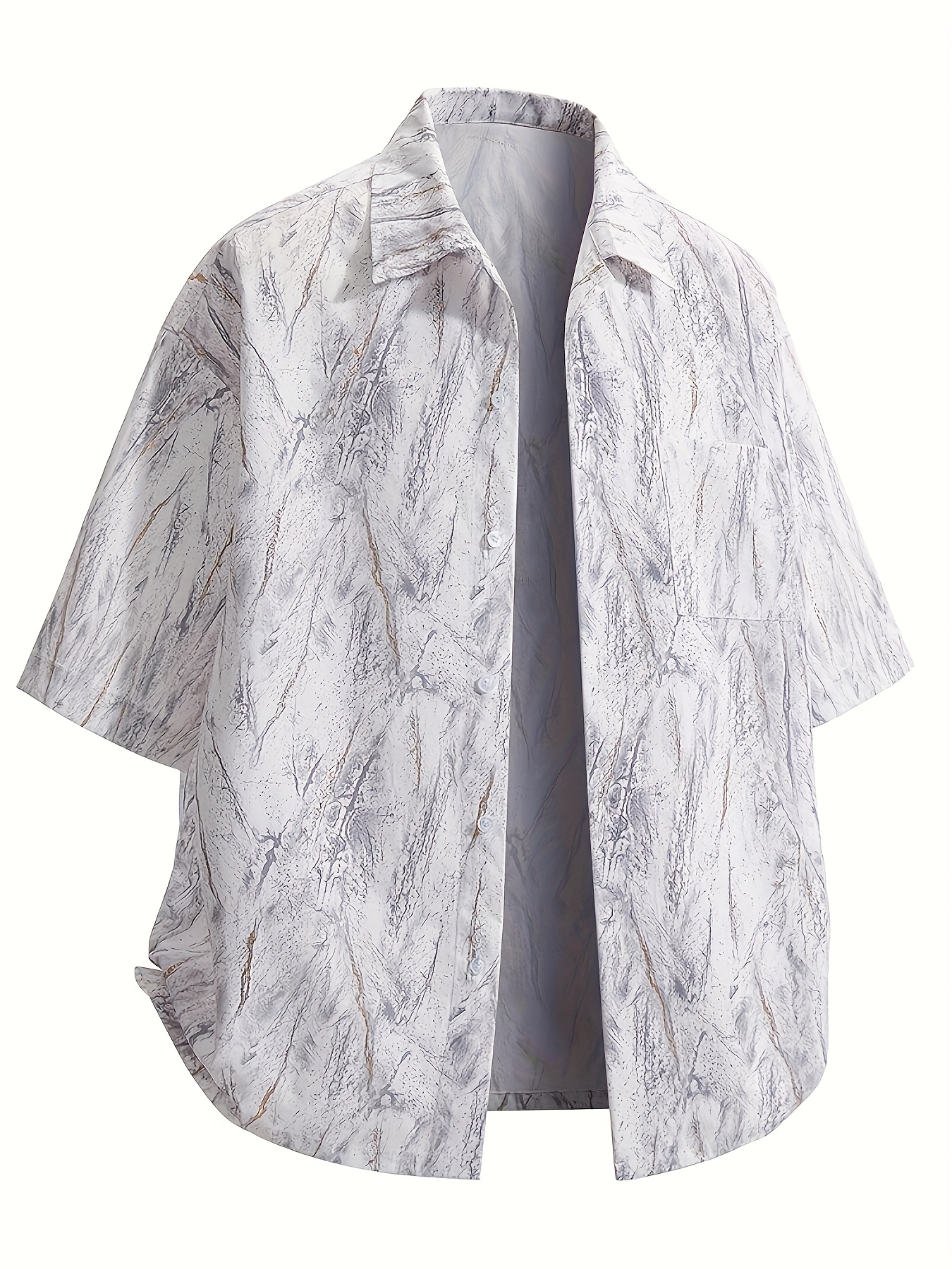 Men'S Lightweight Marble Print Short Sleeve Shirt - Breathable, Button-Up, Casual Summer Style for Beach, Travel, Commute & Home Wear, Beach Shirt, Summer Fashion, Nonstretch Fabric