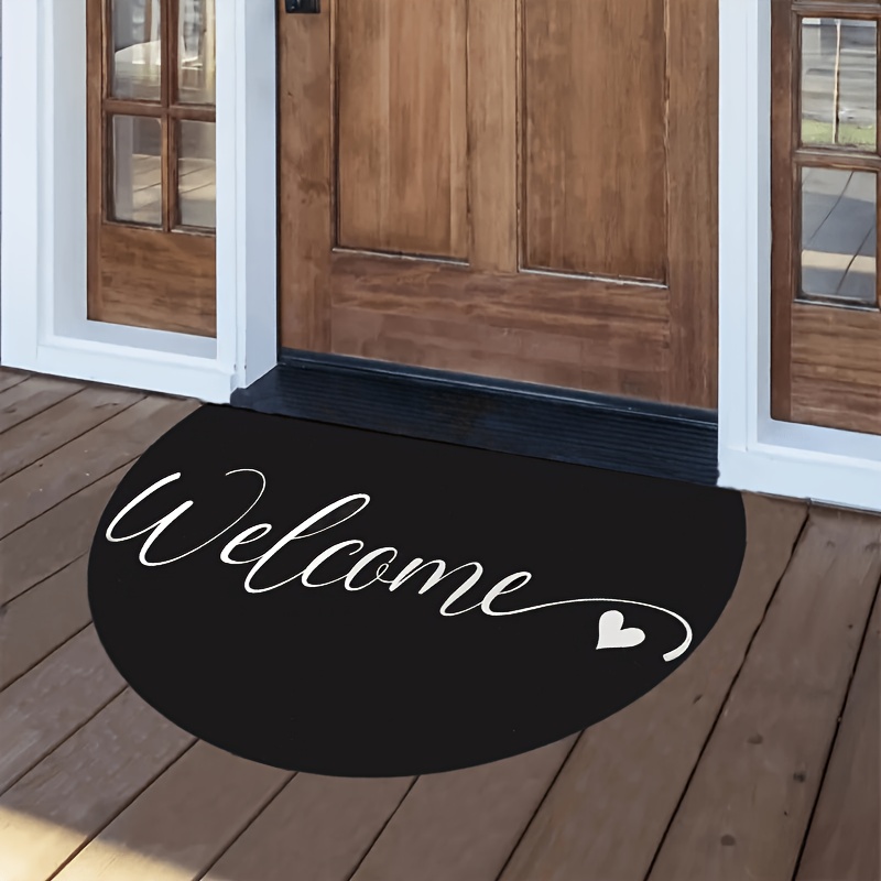 TEMU 1pc 2d Flat Printing Flannel Material Door Mat, Flannel Semicircular Entrance Mat + 10mm Thickness + 500g/㎡, 1pc Elegant Welcome Semicircular