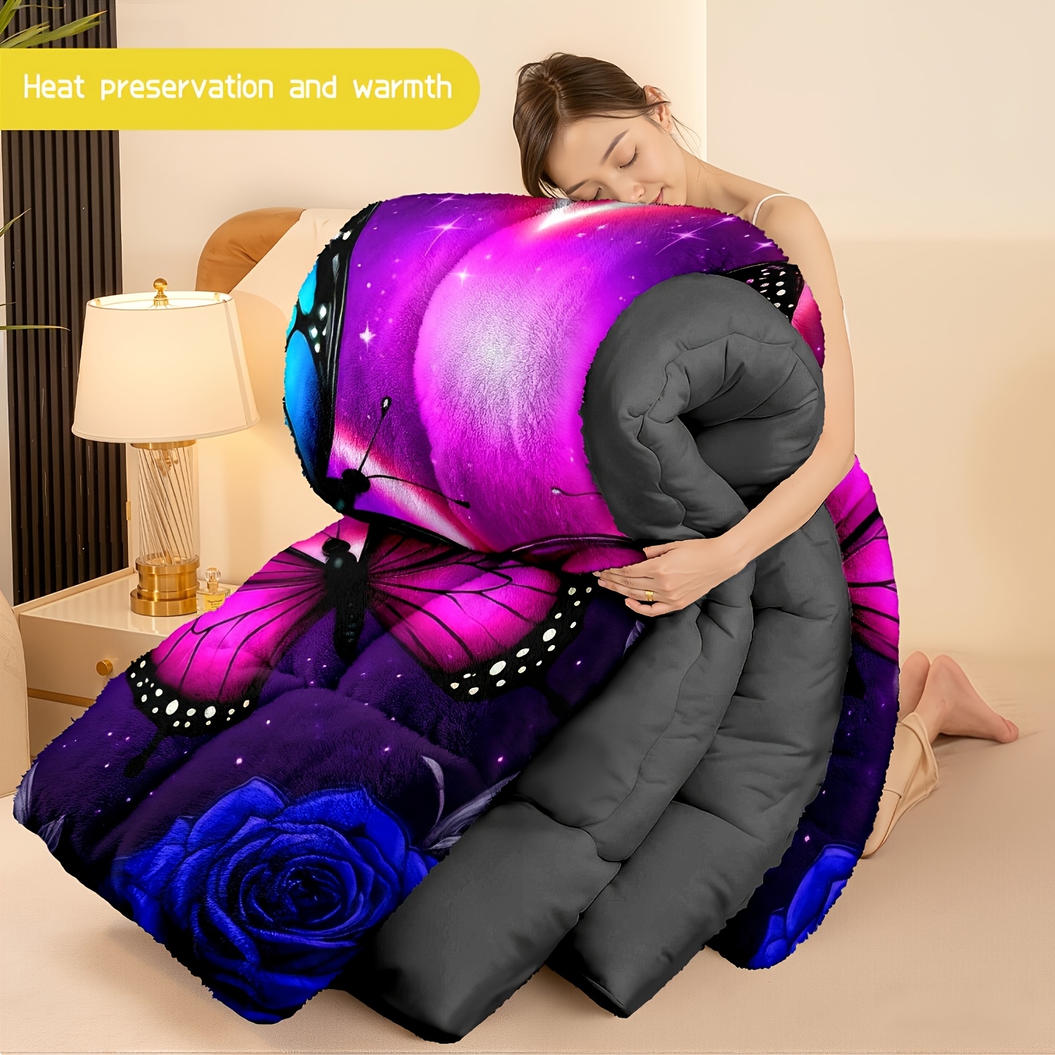 TEMU 3pcs (1 Comforter   2 Pillowcases) Soft Warm Bedding Set With Heart & Pattern, Hypoallergenic, Wrinkle & Fade Resistant, Queen/king/full Size,