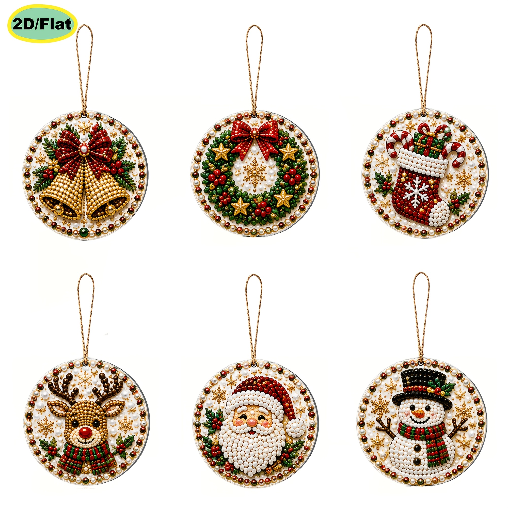 TEMU 6pcs Pearl Diamond Painting Set, 2d Flat Pearl , New Christmas Wooden Tag Pendant, Diamond Material Bag, 3.07 X 3.07 Inches, Beginner-friendly,