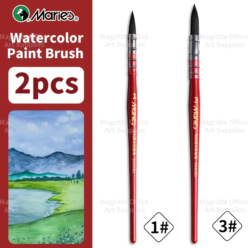 TEMU Marie's Paint Brushes For Watercolor, 2pcs High Quality Hair Paint Brushes Ideal For Watercolor, Drawing, Acrylic, Gouache, Tempera, Long Handle