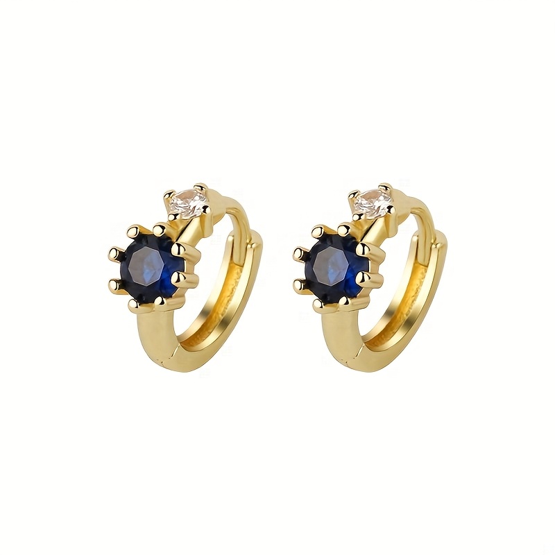 Retro Elegant Copper-set Red Cubic Synthetic Zirconia Ear Studs, 1 Pair Fashionable Jewelry, Golden Petite Women's Earrings