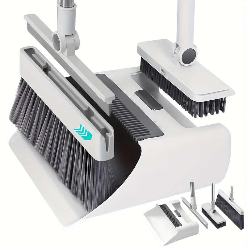 TEMU [3-en-1 ou 4-en-1 Pliable de Place] Ensemble Balai et Pelle Multifonctionnel Version Améliorée (Balai, Pelle, Essuie-tout, Brosse de Sol) Adapté