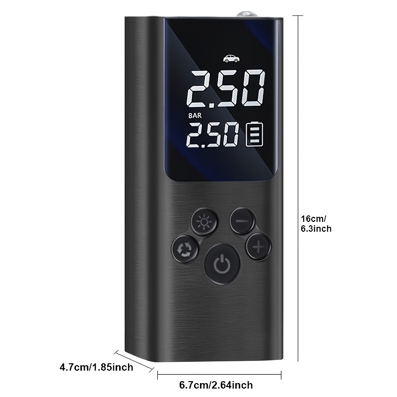 Portable Cordless Tire Inflator with Digital Gauge & LED Light, USB- Rechargeable Fast Air Compressor Suitable for Cars, Bikes, Motorcycles, Sports Equipment, USB- Air Pump for Car Tires, Tires, Emergency Inflation Device