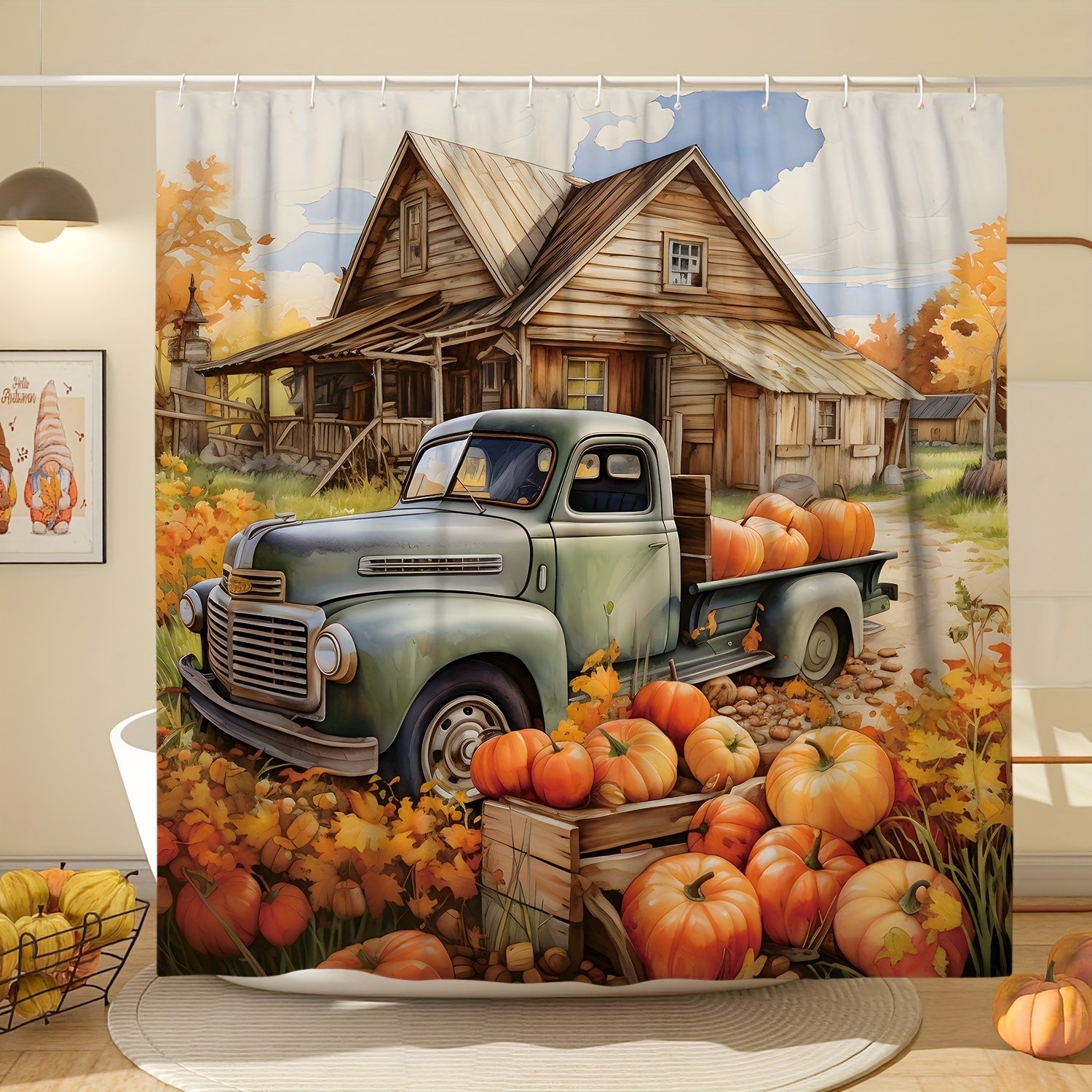 

1pc Fall Shower Curtain - Polyester, , 71*71 , , Includes 12 , For Bathroom/bathtub Decor, No Lining Required