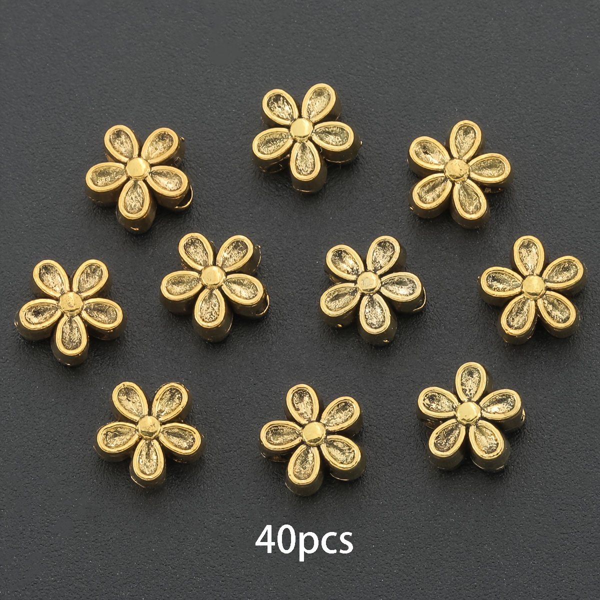 TEMU 40 stuks dubbelzijdige bloemvormige spacer kralen, ongeveer 7 mm, zinklegering vijfbladige bloem geperforeerde losse kralen, driedimensionale