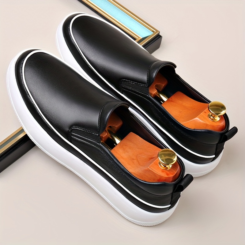 Men'S Plus Size Slip-On Loafers - Soft White Faux Upper, Non-Slip Rubber Sole, Black Stitching, Comfortable for Casual Attire & Vacation, Everyday Shoes | Neutral Shoe Look | Synthetic Cover Shoes, Dressy Shoes
