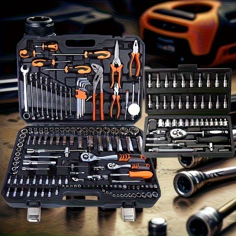 4168b0d5-575f-4818-bfad-f365d3b7191f.jpg 142/46-delig Multifunctionele Draagbare Autoreparatieset, Alles-in-Één Geïntegreerde Oplossing, Combinatie Handgereedschapset met Sleutelset en Schuifstang, Geschikt voor DIY-Liefhebbers en Monteurs, voor Auto-, Motor-, Fiets- en Mechanische Reparatie en Onderhoud, Mechanische Steeksleutel