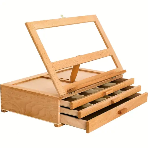 adjustable 3 drawer easel storage box portable artist desktop organizer with removable metal latches angled design for art supplies markers pens home decor