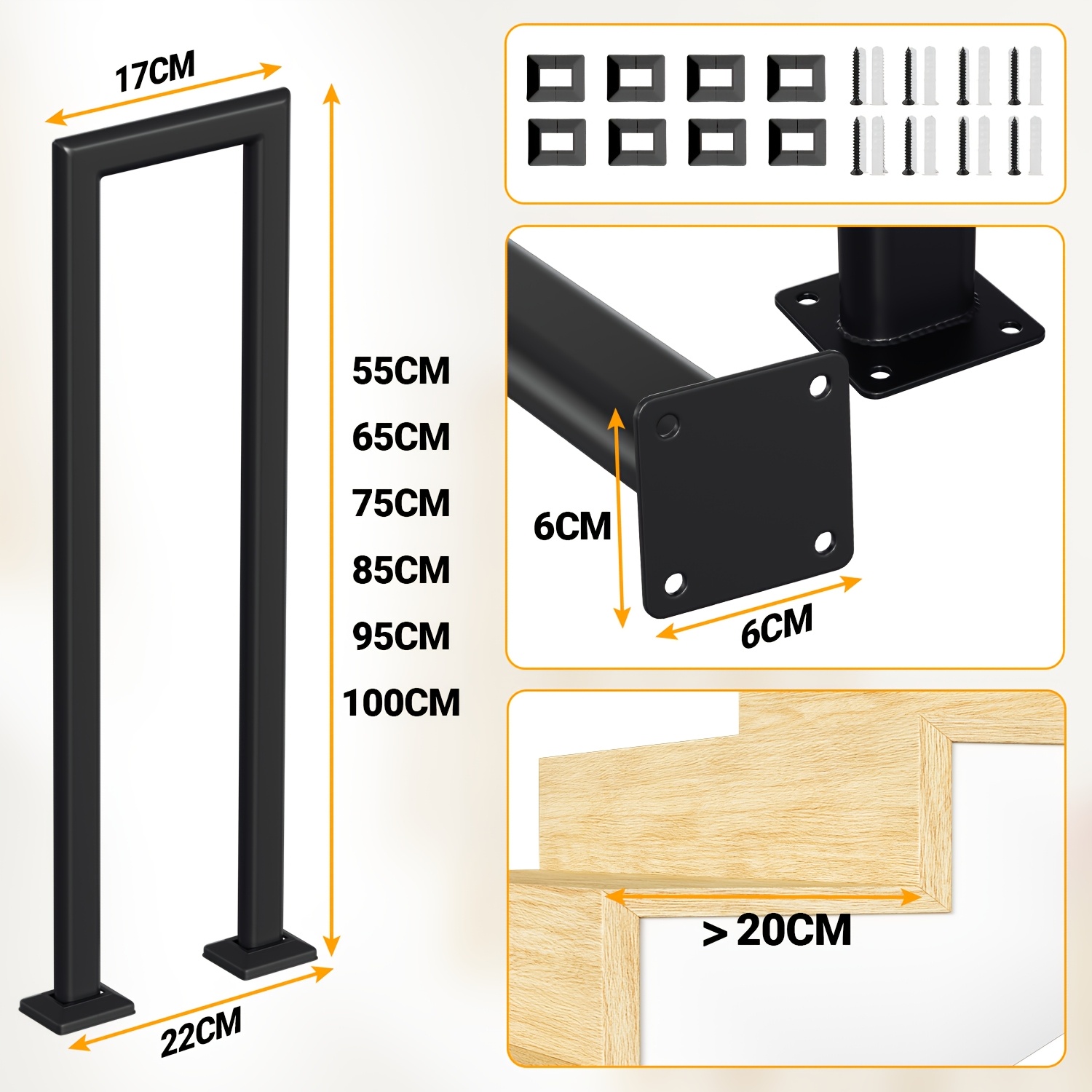 Image of Black U-shaped Stair Handrail, Indoor Style, 55/75/85/95/100 Cm, Handrail Railing, Stair Handrail Railing, Suitable For Outdoor Use, Suitable For , Corridors, Apartments, , 1pc