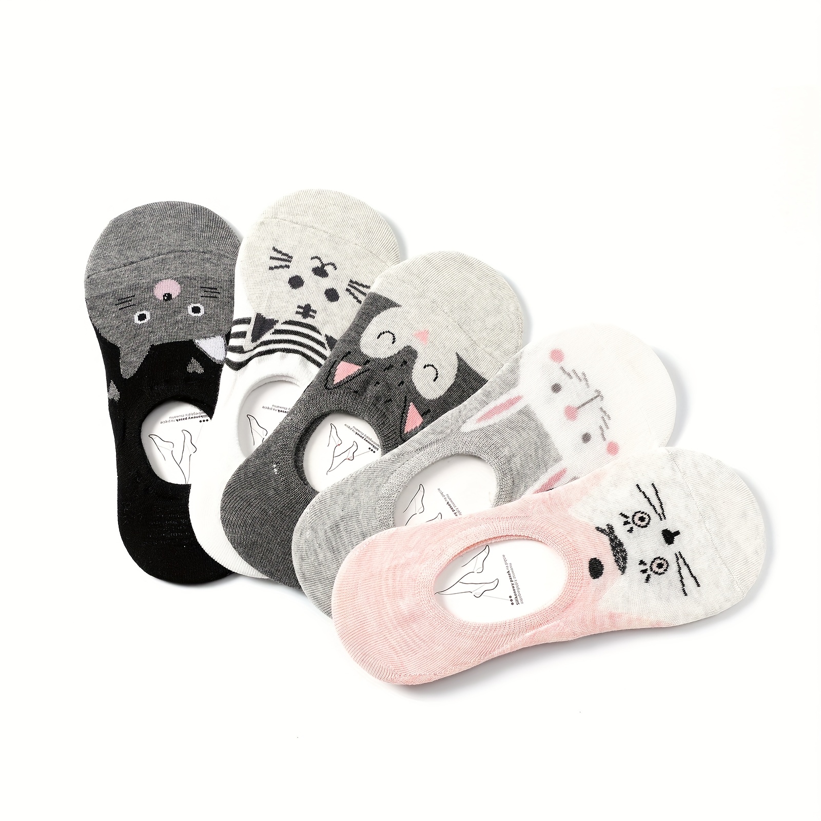 5-pack Women&;s Boat Socks, Non-slip No-heel Thin Low-cut Invisible Sweat-absorbing Odor-resistant Summer Ankle Socks