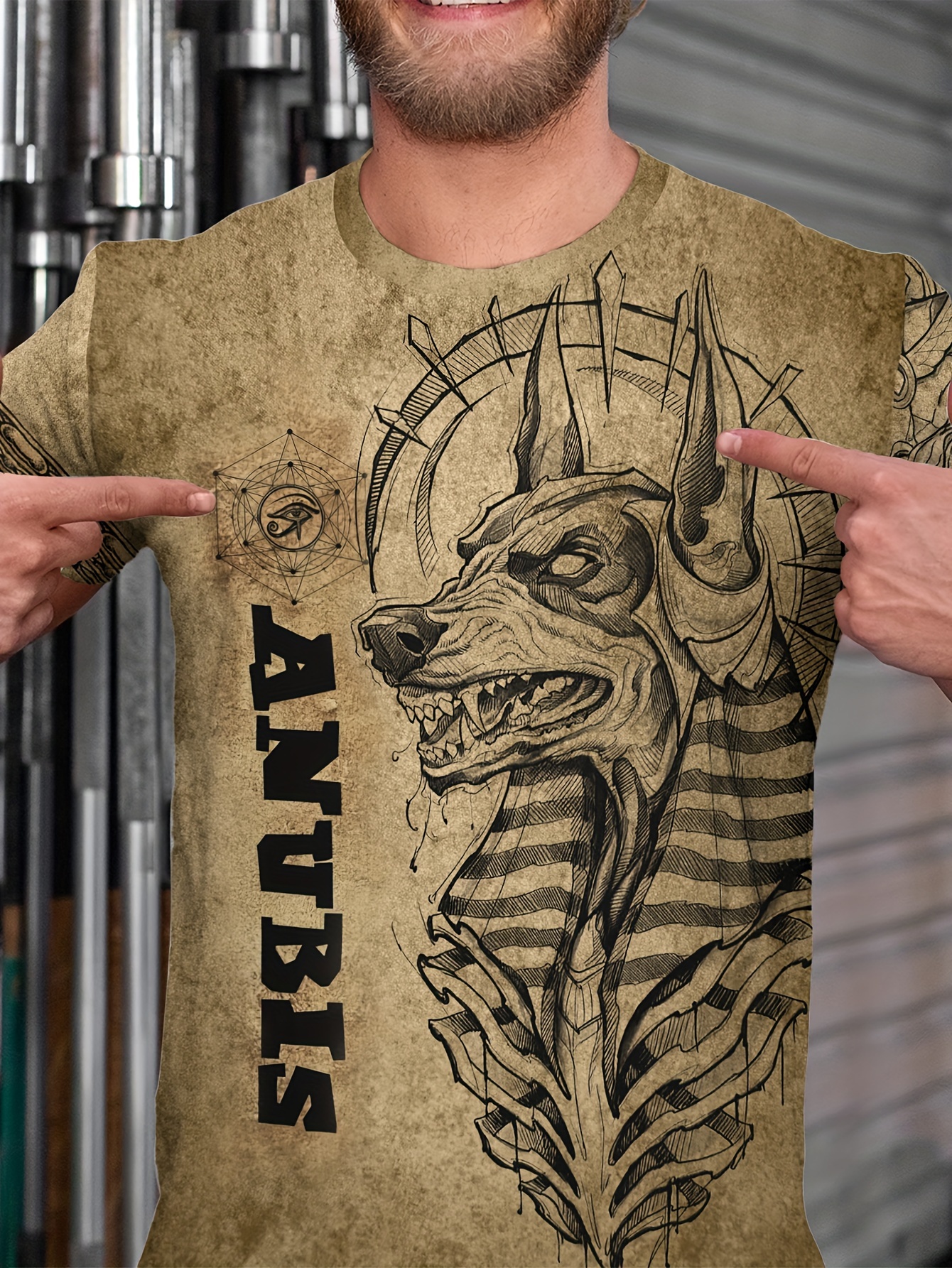 T-shirt Décontracté Anubis Loup égyptien - Impression 3D Unisexe - Neuf Avec étiquettes