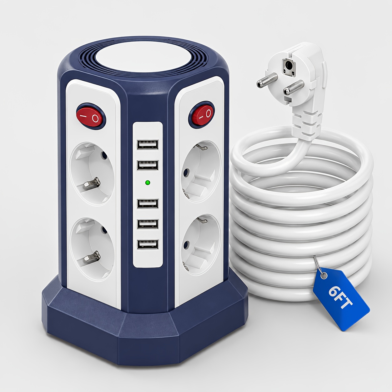 TEMU Regleta de 13 en 1 con 8 compartimentos y cable de extensión de 3 m, toma múltiple de 5 USB con protección contra sobretensiones, de enchufes