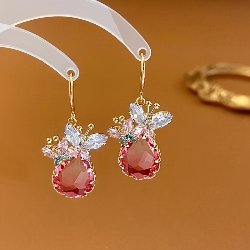 Creative  Elegant Flower Pendant Earrings, Pink Bridal Jewelry Accessories, Perfect Holiday Gift for Loved Ones