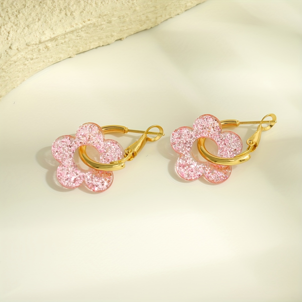 Acrylic Starlight Pink Flower Dangle Earrings for Women