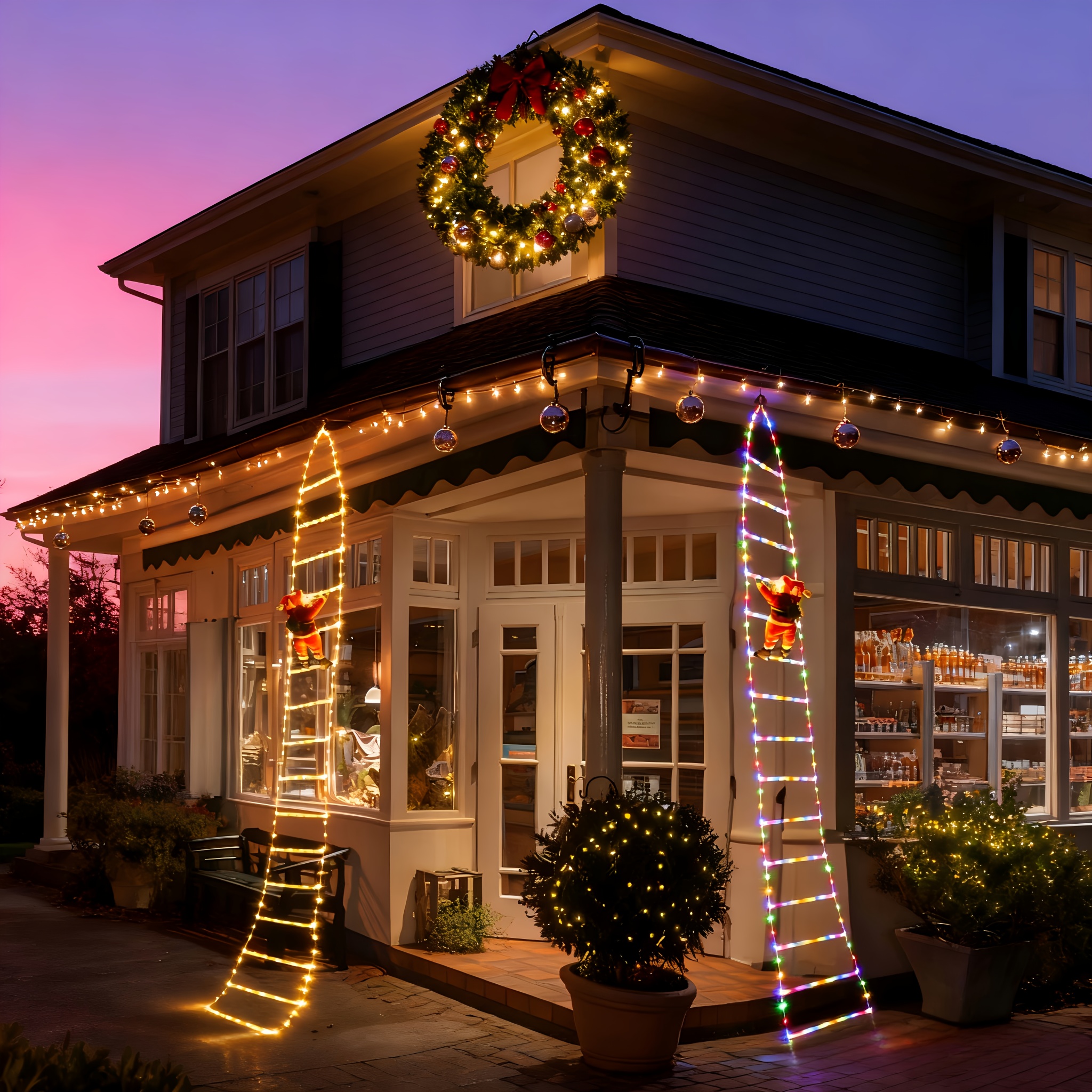 2026 Nieuwe Warm Wit/Kleurrijke Kerstman USB Ladder Verlichting - Afbeelding 6