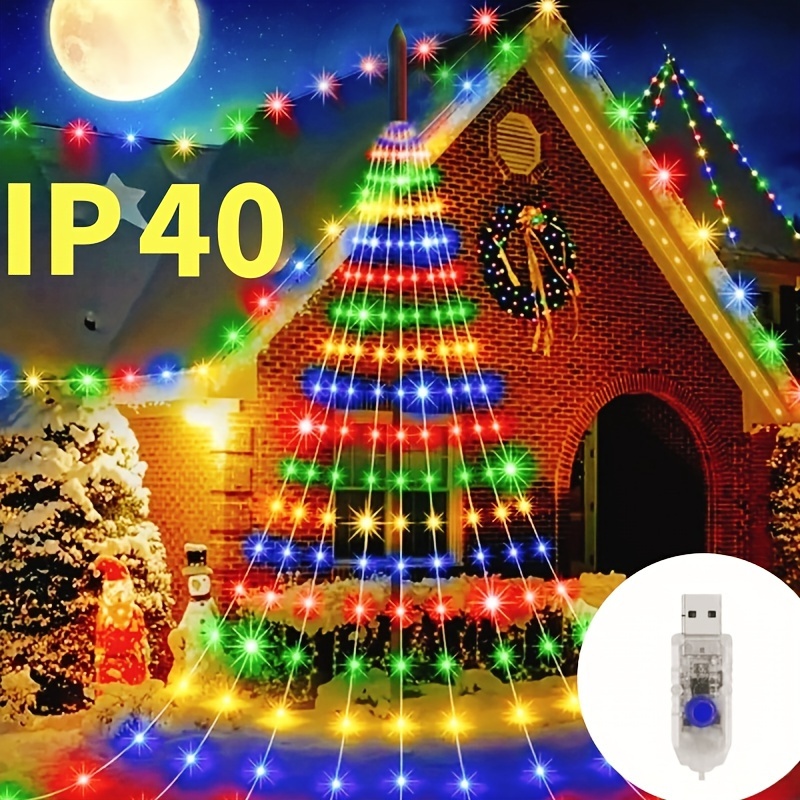 

1pc, Christmas Waterfall Light Outdoor Decorations, 180led Waterfall Tree Fairy Lights, 9 Drop 78.74inch Garland Light Usb Powered 8 Icicle Light, For Home Party Wedding Decor, Christmas Gift