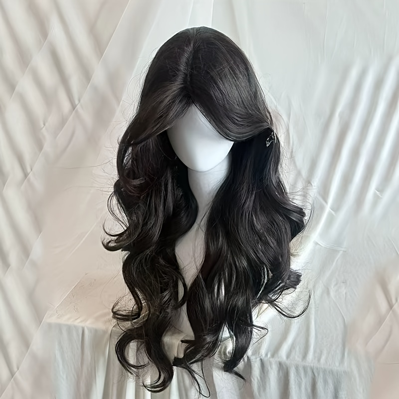 Image of 26-inch Synthetic Fiber Wig, Natural Black Long Wave Wig, Suitable For Daily Use And Special Occasions.