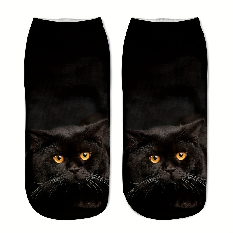 1 Pair Of Printed Socks, Cartoon 3d Socks, Harajuku Style Animal Cat 3d Printed Socks