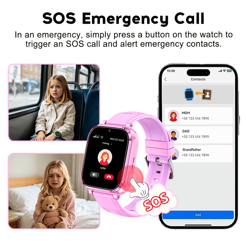 Smartwatch, 4G Student Smartwatch, Video- en spraakgesprekken en SOS noodoproep, GPS nauwkeurige positionering, ouderlijk toezicht app, wekker, rekenmachine, kalender, tiener smartwatch, geschikt voor jongens en meisjes van 4 jaar