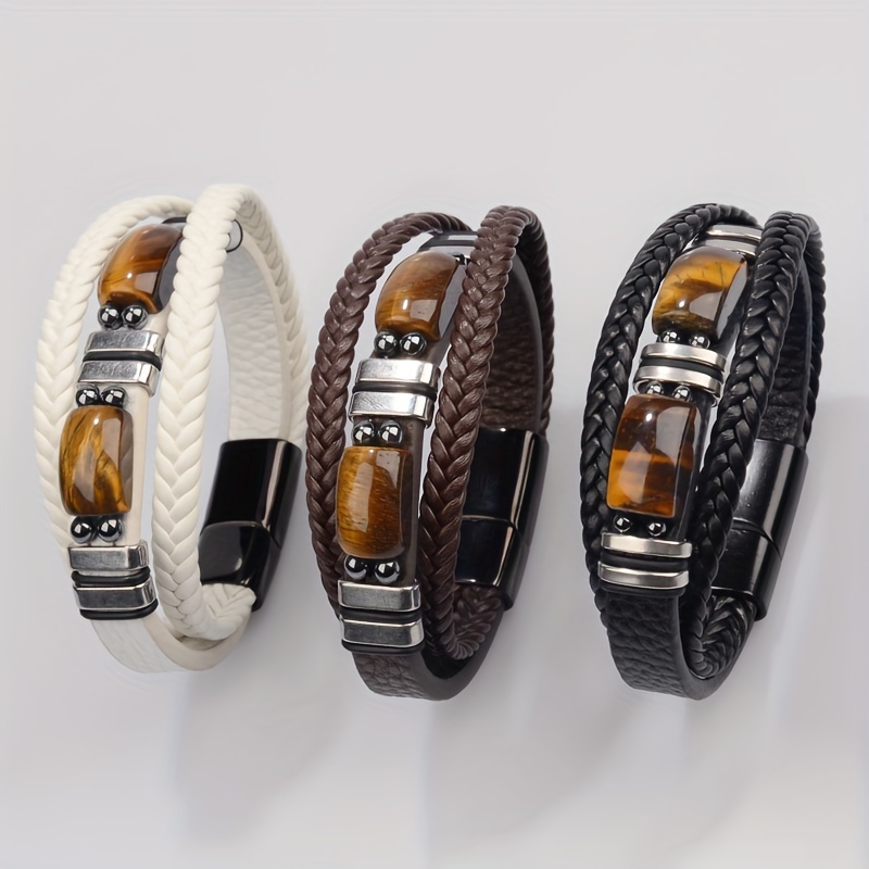 

Stylish Tiger & Genuine Leather Double-layer Bracelet - In 7.5", 8.5", And 9" Sizes