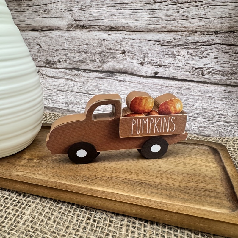 

Rustic Farmhouse Pumpkin Truck Decor - Wooden Tabletop Ornament For Fall, Autumn-themed Layered Tray Accent