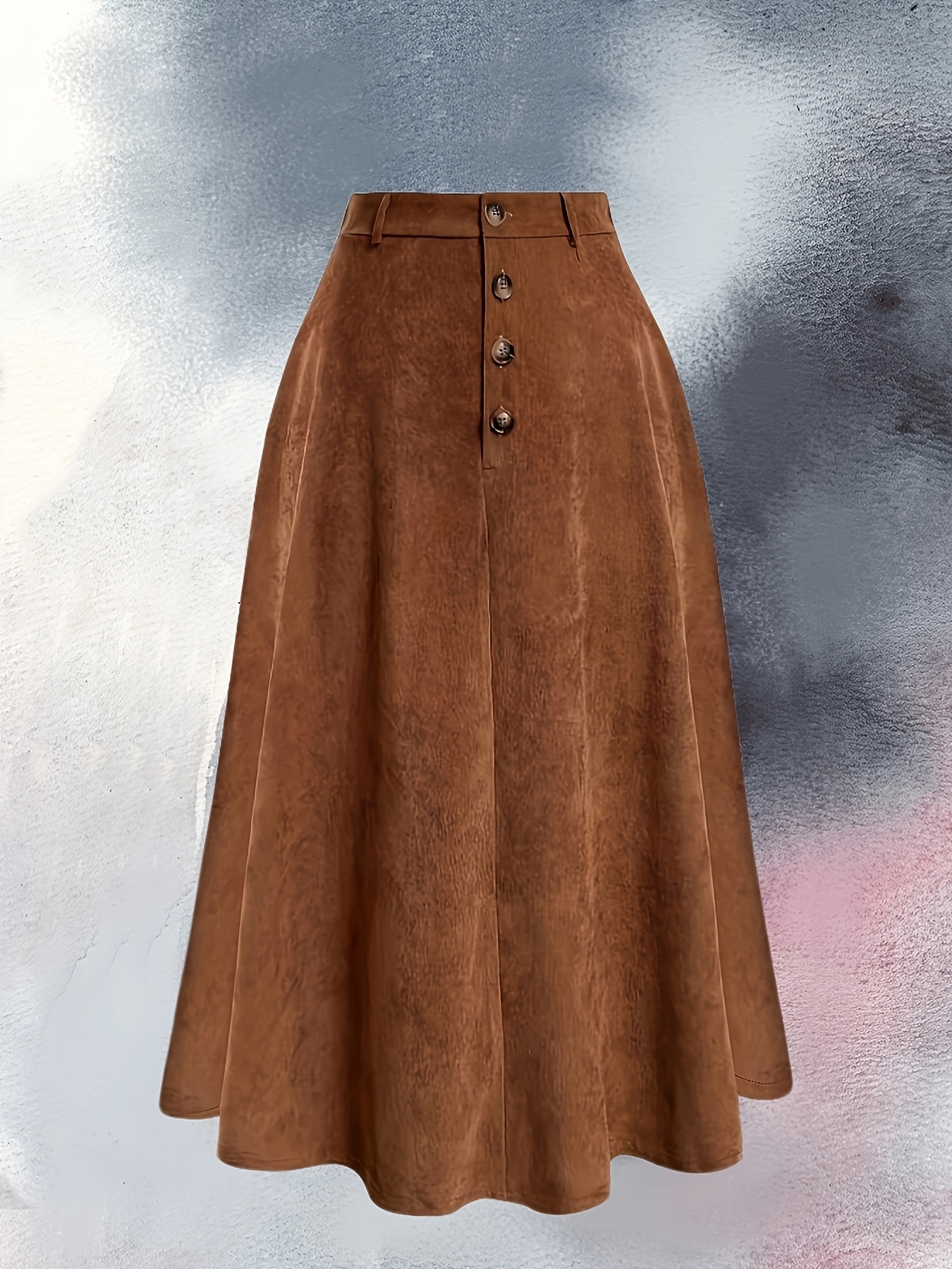 Plus Size Solid Button Front Skirt, Casual Corduroy Skirt For Spring  Fall, Women's Plus Size Clothing