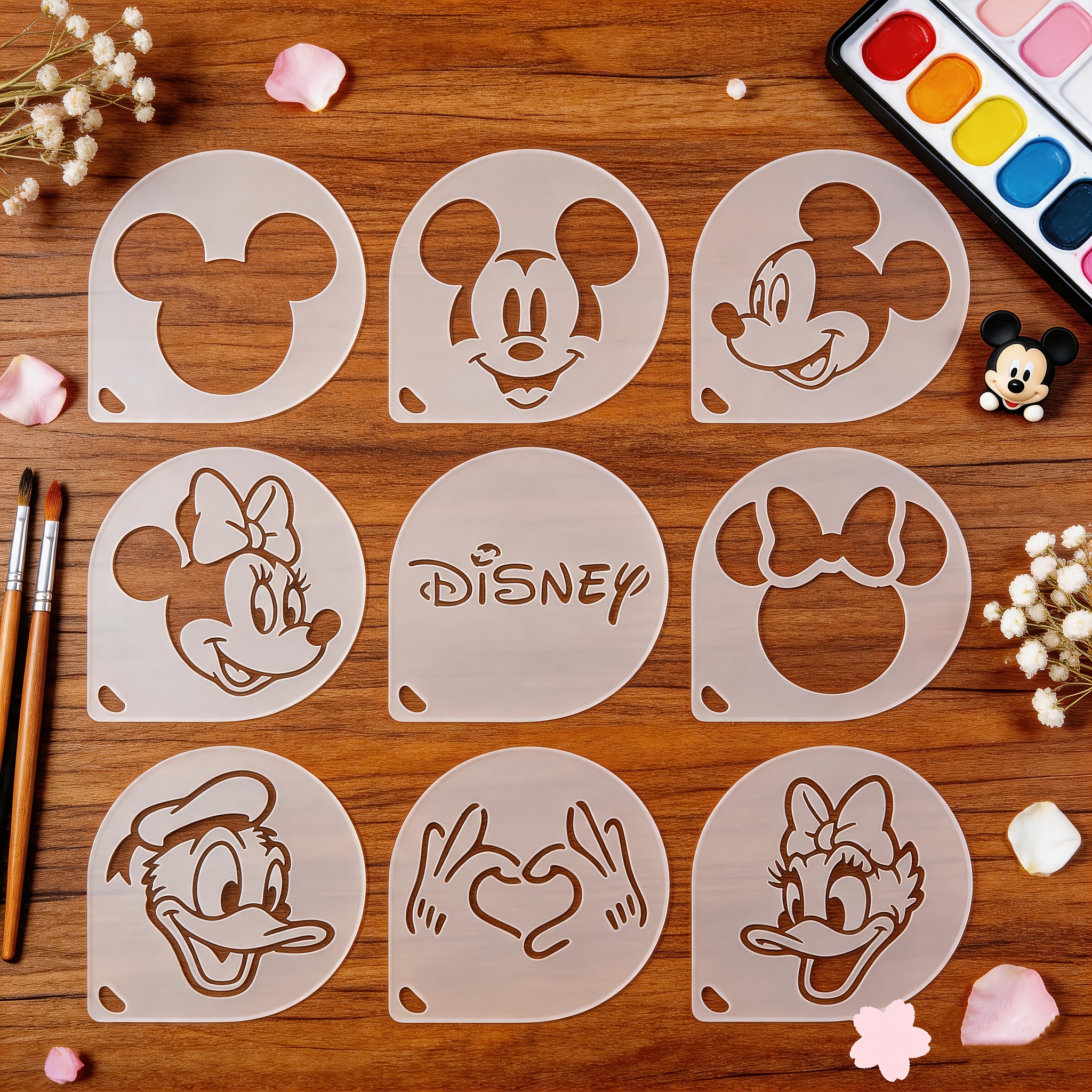 TEMU 9 Template per Pittura sul a Tema e Minnie. Stampi in Plastica Riutilizzabili. Adatti per Journaling, Scrapbooking, Tutorial, per la Casa,