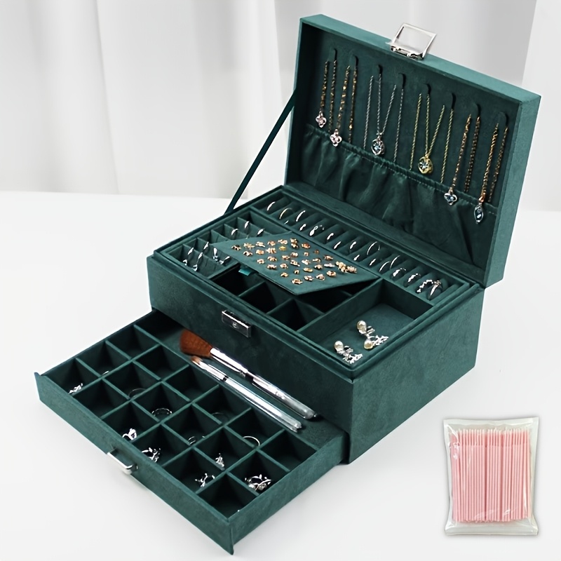 TEMU Dustproof Multi-compartment Velvet Jewelry Storage Box With Drawers, Removable Tray Jewelry Organizer For Earrings Necklaces Rings Watches,