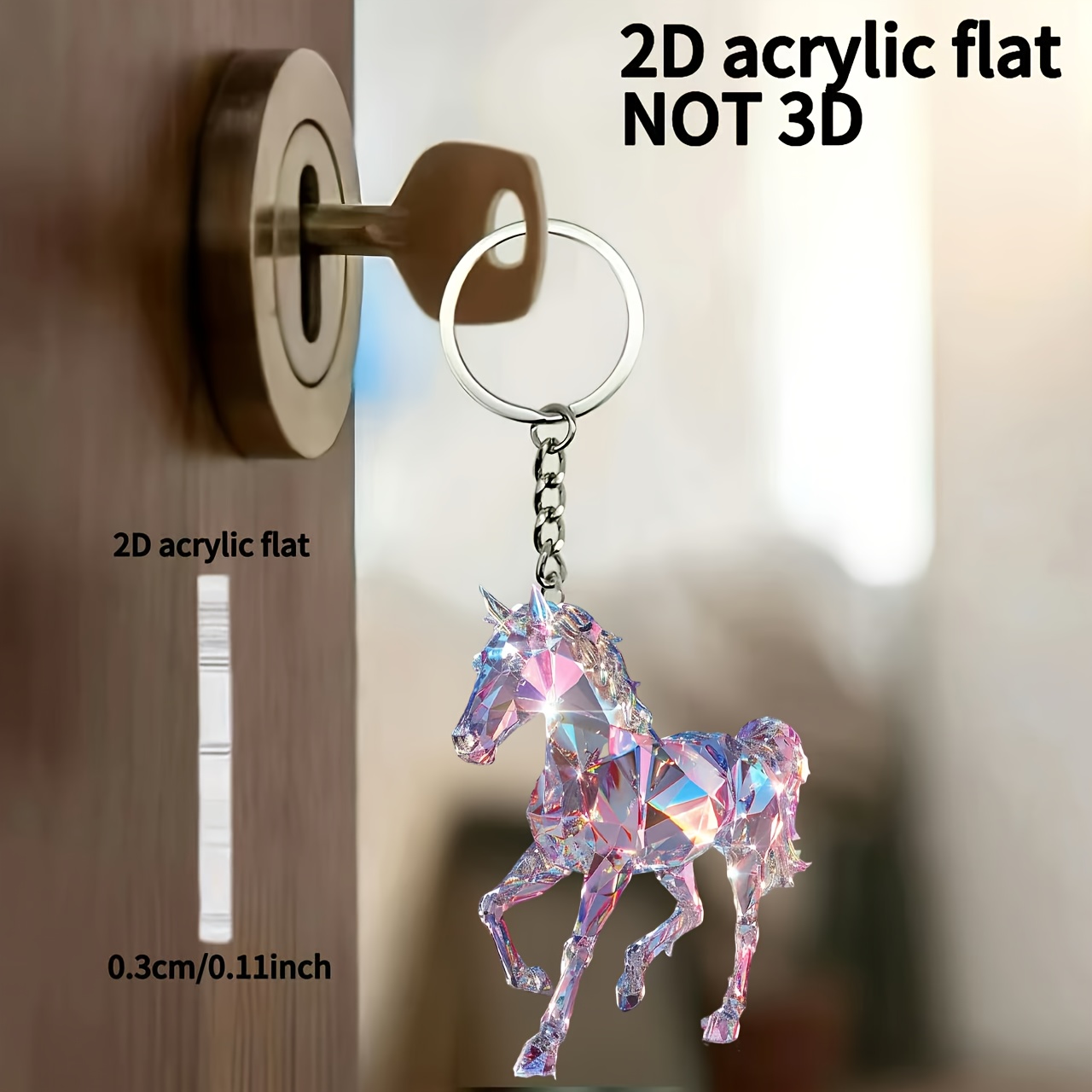 E-shop 2D Flach, 1 Stück Bunter Pony Schlüsselanhänger, Acryl-Deko, für Rucksäcke, Autoschlüssel, Haustierbesitzer, Ideales Geschenk, Valentinstag