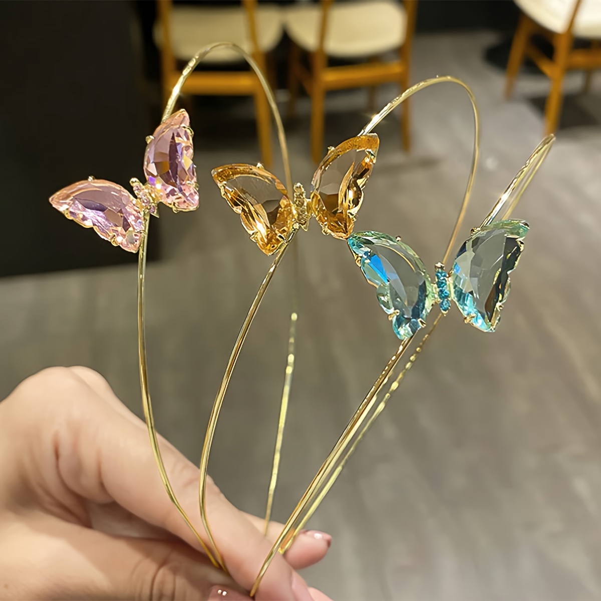 

Vintage Elegant Zinc Alloy Butterfly Headband For Women - Dress Up Hairband With Color Matching Crystals, Non-feathered, Single Piece