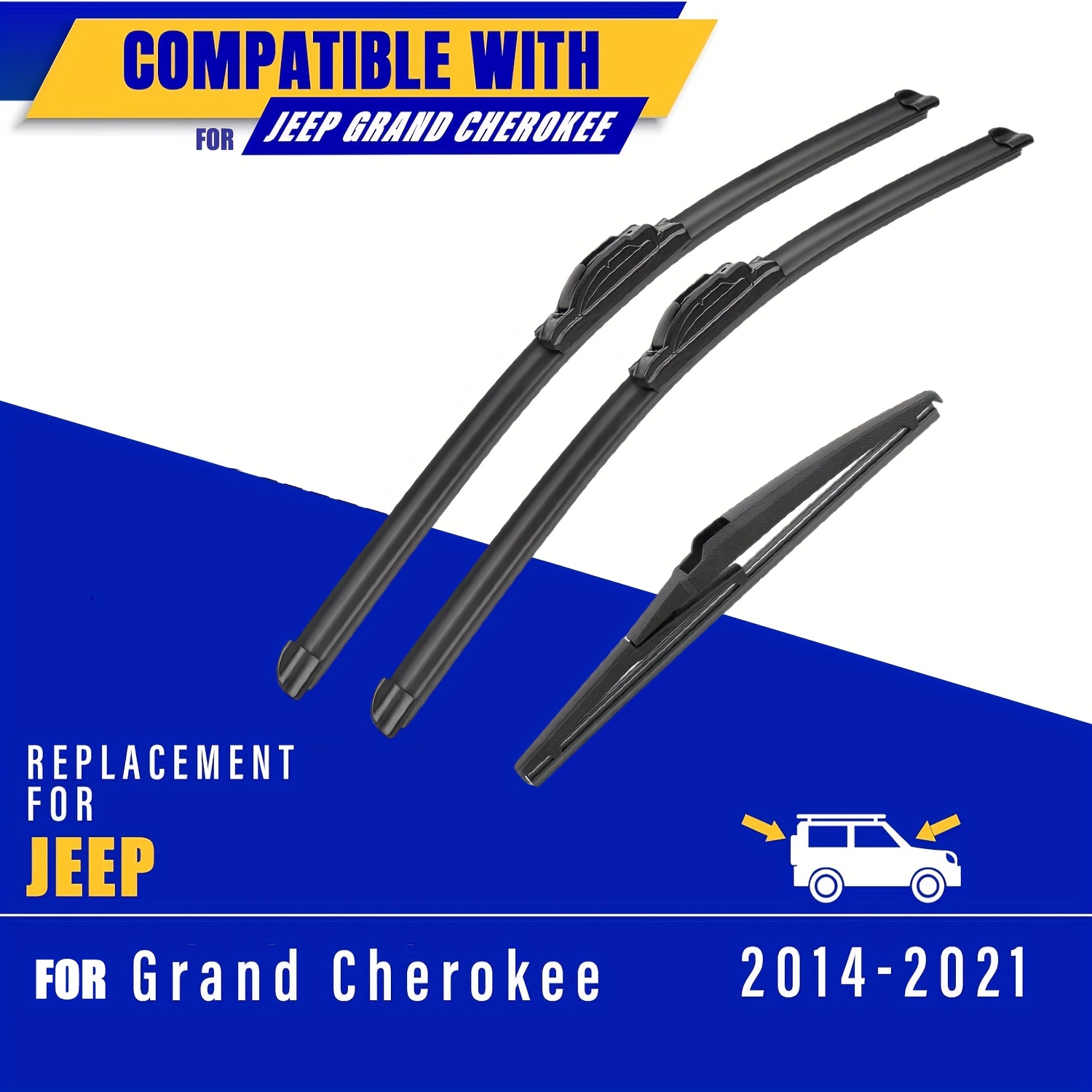TEMU 3 Tergicristalli di Ricambio per Jeep Grand 2014-2021, Lame Terziguidanti Originali - Set da 22"/21"/11" con Gancio a U (Set di 3)