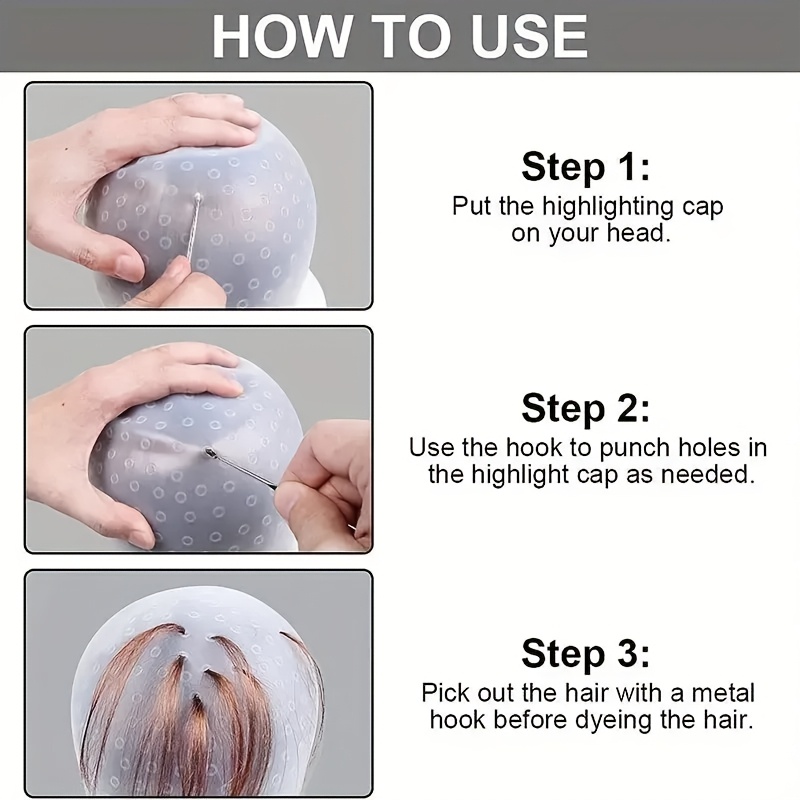 Silicone Hair Coloring Cap with Hook Needle