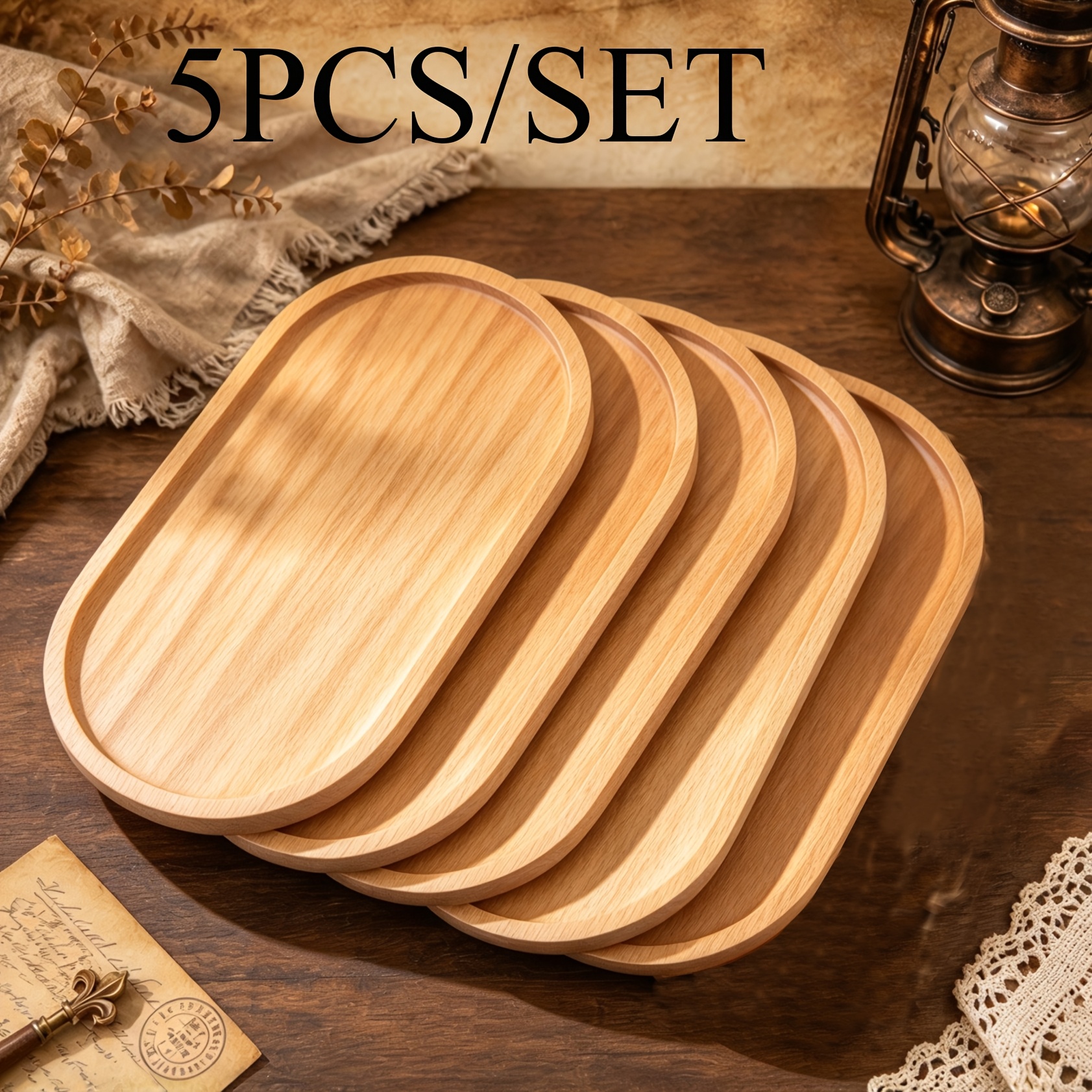 TEMU Ensemble de 5 plateaux ovales, plateau/assiette d' de bureau multifonctionnel, convient pour la décoration de table de fête, cosmétiques de