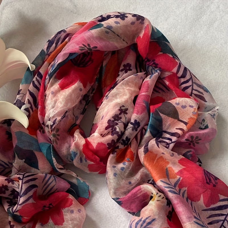 

Women's Red Floral Print Chiffon Scarf - Breathable & Lightweight Summer Pashmina Scarf - Bls023