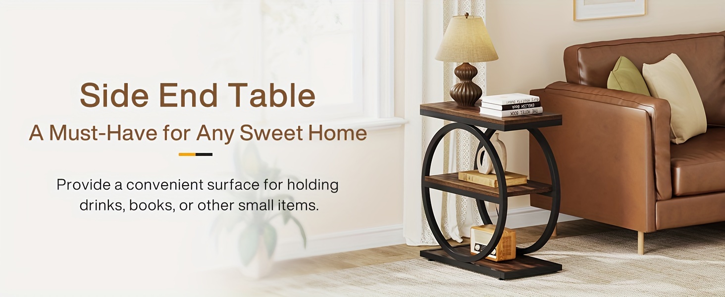 end table narrow end table with 3 storage shelves   table with black metal frames industrial small sofa side table for living room   nightstand and bedside table for bedroom Product details 2