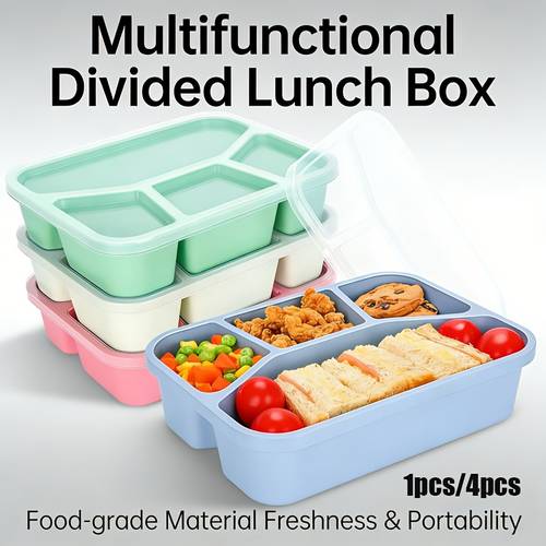 1pc 4pcs bento box with sealing lid 4 compartment snack box the bento box of durable high quality plastic material reusable lightweight and stackable it features 4 compartments to separate main meals sandwiches