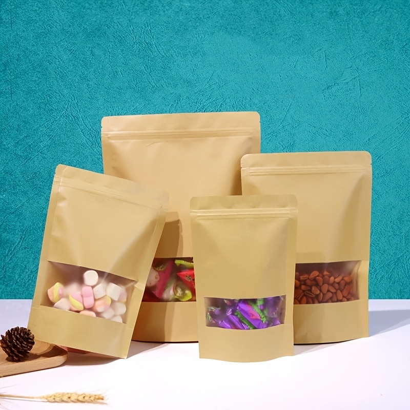 50pcs   reusable   paper food storage bags with transparent window self seal ziplocking bags   disposable sealable plastic bags for food preservation 0