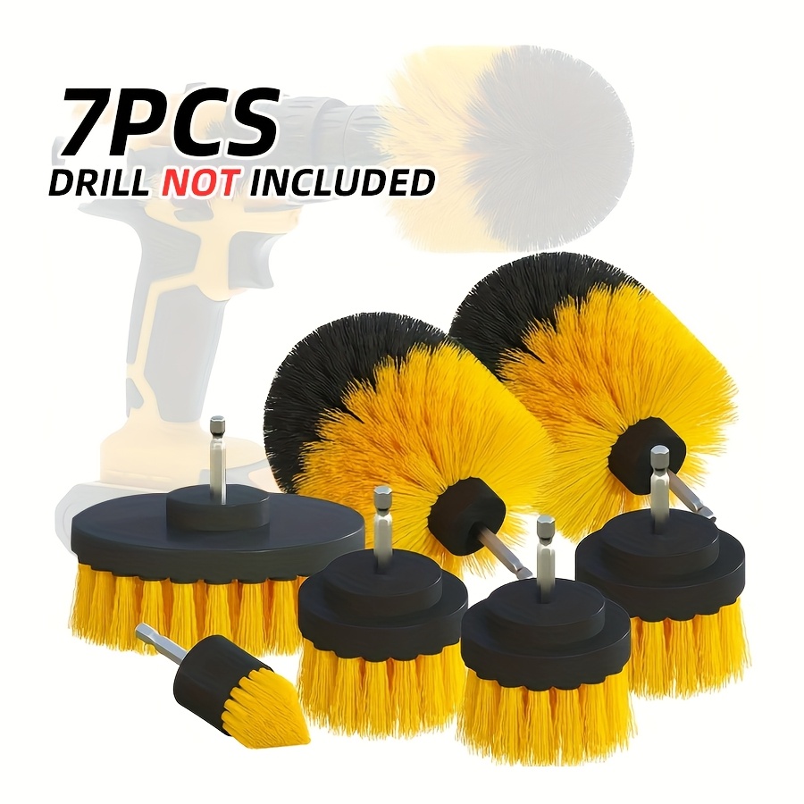 Image of 7pcs Set Of Drill Brush Accessories | Reusable, Durable Plastic, Suitable For Courtyard, Car, Kitchen, Bathroom Cleaning, And Daily Home Cleaning