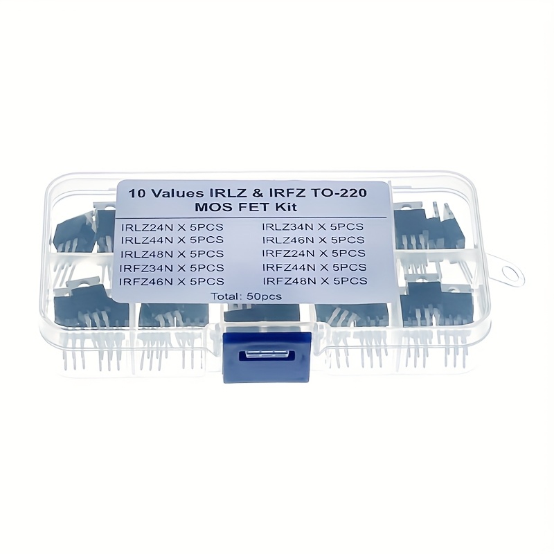 Image of 50pcs Mos Fet Transistor Kit - 10 Values, Irlz And Irfz Series Irlz24n/irfz24n To Irfz48n/irfz48n Ideal For Electronics Projects