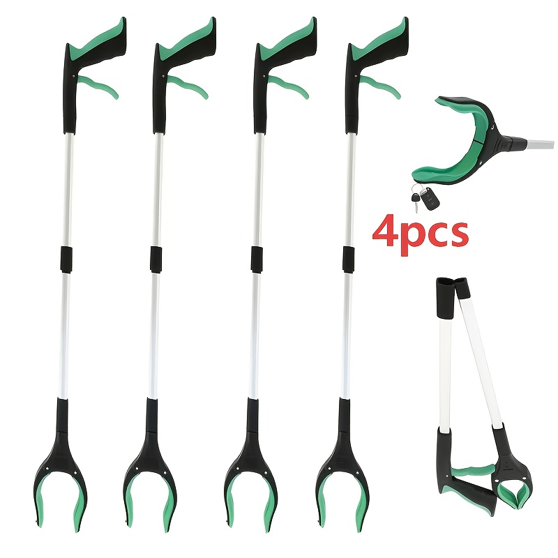 E-shop Ein Set aus vier Greifzangen, 81 cm (32 Zoll) faltbare Greifzange, mit 360° drehbarer Klemme und magnetischer Spitze, ideal zum Aufheben von